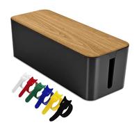 Cable Tidy Box - 30x12.3x11.8cm Larger Cables Organised Box with Bamboo Lid and 6pcs Cable Ties, Cable Organizer Box for Desk, Cord Storage Management for Hiding Messy Cables Wire Management