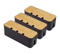 Cable Tidy Box 35x12x12cm Management Box Cord Organizer with Ventilated Lid, Hides Messy Wires for Desk Home Office Extension Cord Hider (Black, Three Hole 3PCS)
