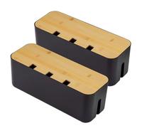 Cable Tidy Box 35x12x12cm Management Box Cord Organizer with Ventilated Lid, Hides Messy Wires for Desk Home Office Extension Cord Hider (Black, Three Hole 2PCS)