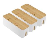 Cable Tidy Box 35x12x12cm Management Box Cord Organizer with Ventilated Lid, Hides Messy Wires for Desk Home Office Extension Cord Hider (White, Three Hole 3PCS)