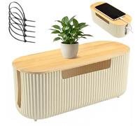 Cable Tidy Box, Cable Management Box Cord Hider Organizer with Bamboo Cover & 5 Cable Ties, Large Wire Box for Hiding Messy TV Wires, Power Strips, Computer, Home Office Desk and Floor (Beige)
