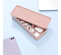 Cable Tidy Box, Cable Organizer Box with Lid, Desktop Storage Box, Cable Management Box, Single & Double Layer Cable Storage Case with Cable Ties for Chargers, USB Cords (Pink, Single Layer)
