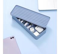 Cable Tidy Box, Cable Organizer Box with Lid, Desktop Storage Box, Cable Management Box, Single & Double Layer Cable Storage Case with Cable Ties for Chargers, USB Cords (Blue, Single Layer)