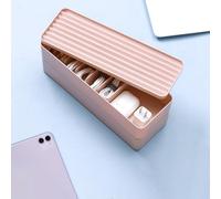 Cable Tidy Box, Cable Organizer Box with Lid, Desktop Storage Box, Cable Management Box, Single & Double Layer Cable Storage Case with Cable Ties for Chargers, USB Cords (Pink, Double Layer)