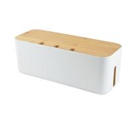 Cable Tidy Box, Cable Storage Box, Electrical Cords Organizer with Air Vent for Desk TV Computer USB Hub System Power Strip, Wood Lid,36 x 13.5 x 13 cm (white L)