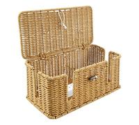 Cable Tidy Box Handmade Imitation Rattan Cable Management Box for Extension Lead 4 Open Slots Cord Hider Organiser Under Desk Socket Storage for Hiding TV Wires & Wifi Routers USB Hub 33x15x13cm