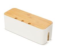 Cable Tidy Box,Large Cable Management Box Cable Organizer Storage Box with Bamboo Lid for Hiding Messy Cables Wire Management White 14.2"x 5.1"x 5.1"