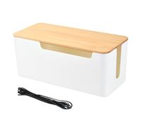 Cable Tidy Box, Large Cable Management, Plastic Cord Wire Organiser Box, Desk Cable Management Box, Cable Storage Box with Bamboo Lid for Home Office Hiding Messy Cables