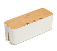 Cable Tidy Box, Larger Cables management box, with Bamboo Lid Cables Organised Box Includes Cable Ties Reusable Straps for Hiding Messy Cables Wire Management 14.2"x 5.1"x 5.1"