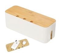 Cable Tidy Box, Larger Cables management box with Wooden Lid, Hide and Conceal Extension Blocks and Electrical Cables, Desk Cable Management, TV Wire Tidy, 36 x 13 x 13 cm (White)