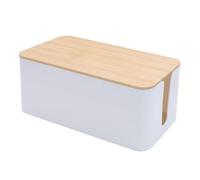 Cable Tidy Box White Cable Box with Bamboo Lid Cable Organiser Cable Management Box for Hiding Cables and Plugs