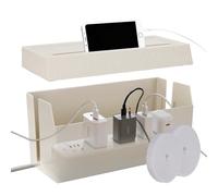 Cable Tidy Box, Wire Management Storage with Lid, Hiding Power Strips and Electrical Cords Organised Box for Office and Home with Fastening Tape Hook and Loop Cable Ties (White)