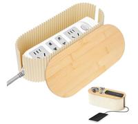 Cable Tidy Box with Bamboo Lid, Cables Management Box, Portable Cable Box Under Desk Cable Organiser for TV Wires, Power Strip, Tangle Hide Desk for Office, Home (34,5×14,5×12,5cm)