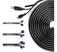 Cable Tidy Sleeves, 3 - Pack Flexible Spiral Cable Wrap Management Kit (6mm×15m, 8mm×12m, 10mm×10m), PE Spiral Wire Organizer, Suitable for Home, Office, PC, TV Cable Organization, Black