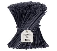 Cable Ties 1000 Pack, 3.6 x 200mm Black Zip Ties 8 inch, 40lbs Tensile Strength with UV Resistant, Tie Wraps Nylon Plastic Ties Self Locking Large Heavy Duty Cable Wrap for Tidy Wires Workshop Garden