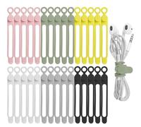 Cable Ties Reusable Silicone Cable Straps 30pcs Black Cable Wire Ties Cable Cord Organizers for Earphone Phone Charger Audio Cable Computer (Black White Pink Green Yellow Grey)