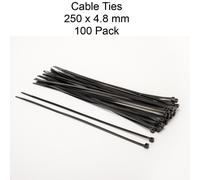 Cable Zip Plastic Ties 250Mm Long Fastener Nylon In Black Heavy Duty X100