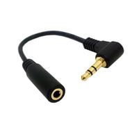 cablecc 3.5mm 3 Poles Audio Stereo Male to Female Extension Cable 10cm Black 90 Degree Right Angled