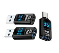 Cablecc 3pcs/lot 10Gbps USB-C Monitoring Display Smart LED Display Type-C USB-C to USB3.2 Type-A Adapter Data Current Voltage Fast Charging Tester Detector