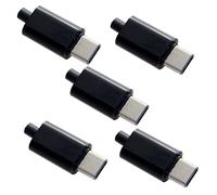 Cablecc 5set DIY 24pin USB 3.1 Type C USB-C Male Plug Connector SMT Type with Black Housing Cover