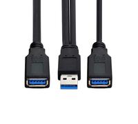 cablecc Dual Connector Type-A USB3.0 Female to Type-A USB3.0 Male Extra Power Data Cable Compatible with Disk Drive SSD Printer Scanner (20cm)