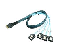 cablecc Slim Line SAS 4.0 SFF-8654 4i 38pin Host to 4 SATA 7pin Target Hard Disk Fanout Raid Cable 50cm