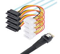 Cablecc Slimline SAS 4.0 SFF-8654 4i 38pin Host to 4 SAS 29pin SFF-8654 Target Hard Disk Fanout Raid Cable 1M