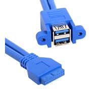 Cablecc Stackable USB 3.0 Female Panel Type to Motherboard 20Pin Header Cable Dual Ports 50cm