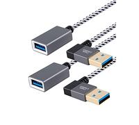 CableCreation 1 Foot Short USB3.0 Extension Cable [2-Pack], Right Angle USB 3.0 Male to Female Extension Cable 90 Degree for Oculus VR, Playstation, Xbox, Printer, Scanner Space Grey Aluminum