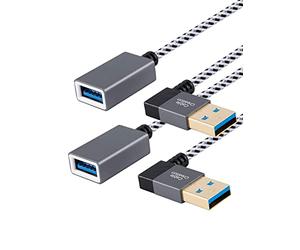 CableCreation 1 Foot Short USB3.0 Extension Cable [2-Pack], Right Angle USB 3.0 Male to Female Extension Cable 90 Degree for Oculus VR, Playstation, Xbox, Printer, Scanner Space Grey Aluminum