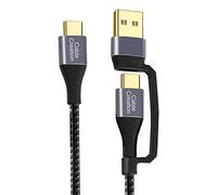 CableCreation 2 in 1 USB C Cable 2m Braided USB2.0 C to C Cable 60W USB-A/C to C 3A Fast Charging Cable Data 480Mbps for MacBook iPad Mini iPad Pro Z Flip S22 S21 and Other USB C Devices Black 6.6FT