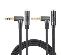 CableCreation 3.5mm Headphone Extension Cable, Right Angle 3.5mm Male to Female Audio Stereo Cable with Silver-Plating Copper Compatible with iPhones, iPad, Beats, PS4 Headset, 2-Pack,3FT/90CM