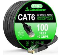 CableGeeker Cat 6 Ethernet Cable 100 ft, High Speed 10Gbps Flat, Black, Compatible with Router, Modem, PS4/5, PC, Server, Printer, Switch, Gaming Console, NAS