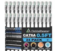 CableGeeker Cat 6A Slim Ethernet Patch Cables, 0.5 ft, 24-Pack, Black