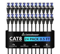 CableGeeker Patch Cables Cat8 0.5ft 24 Pack Slim, Cat8 Ethernet Patch Cable 40G 2000MHz Support, Snagless RJ45 Cat 8 Patch Cable for Patch Panel to Switch, Flexiable Network Cable - 0.5 Feet Black