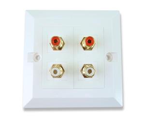 Cables 4 ALL Phono Wall Plate/Faceplate - Plug and Play No Soldering/Simple Installation / 4x Phono Audio Sockets /