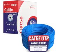 Cables Direct Online 1000ft Cat5e Solid 24AWG Cable UTP Cat5 Bulk Pull Box Network Copper Clad Aluminum Wire (Unshielded (UTP), Blue)