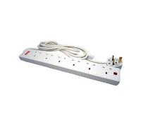 TARGET RB-02M06SPD UK Power Extension, 2m, 6 UK Ports, White, 13 Amp Fuse, Surge Protection, Status LED