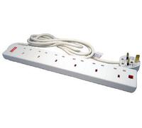 TARGET RB-02M06SPD UK Power Extension, 2m, 6 UK Ports, White, 13 Amp Fuse, Surge Protection, Status LED