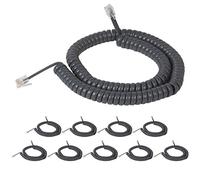 Cablesys Coiled Telephone Handset Cord for Use with PBX Phone Systems, VoIP Telephones - 12 Ft Uncoiled, Rj22, 1.5 Inch Lead on Both Ends, Dim Gray, 10-Pack