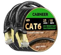 CABNEER Cat 6 Outdoor Ethernet Cable 35M 23AWG LLDPE, Direct Burial UV Weather Resistant Heavy Duty, 10Gbps High Speed Gigabit Internet Network Cable for Garden, CCA UTP with 40 Ties, Black