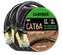 CABNEER Cat 6A Outdoor Ethernet Cable 10M 23AWG LLDPE, Direct Burial UV Weather Resistant Heavy Duty, 10Gbps High Speed Gigabit Internet Network Cable for Garden, CCA UTP with 20 Ties, Black