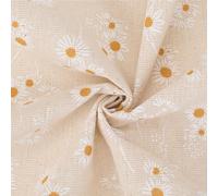 CABODYALS 0.91M 63 Inch Flower Cotton Fabric Bundles Linen Blend Soft White Floral Pattern Embroideried Cloth By The Yard for Sewing Making Clothing Accessories Diy Quilting Beginners Crafts Supplies