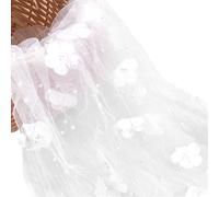 CABODYALS 1.7M White 3d Floral Embroidered Mesh Fabric Faux Pearls Sheer Tulle Romantic Nylon Flowers Applique Embroidery Gauze Cloth for Sewing Making Wedding Bridal Decor Gifts Wrapping Diy Craft