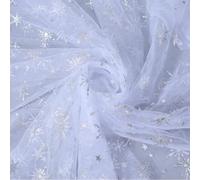 CABODYALS 1.83M 150CM White Snowflake Tulle Cloth Sheer Organza Material Silver Foil Christmas Tree Glitter Transparent Polyester Fabric for Sewing Making Wedding Veil Party Diy Craft Supplies