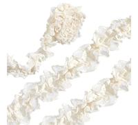CABODYALS 1.83M 50mm Beige Cotton Pleated Ribbon Ruffled Lace Trimming Vintage Elastic Gathered Floral Edging Soft Embroidered Mesh Ribbons for Sewing Making Bow Costume Decoration Wedding Diy Craft