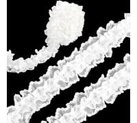 CABODYALS 1.83M 50mm White Cotton Pleated Floral Ribbon Gathered Ruffle Lace Trim Vintage Elastic Embroidered Wave Edging Mesh Ribbons for Sewing Making Bridal Decor Clothing Accessories Diy Craft