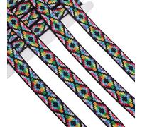CABODYALS 1 Box 25MM Embroidered Jacquard Elastic Woven Ribbon Rhombic Trim Embroidery Fabric Crochet Ribbons Stretch Ethnic Colorful Belt Strap for Sewing Making Clothing Bags Diy Craft Supply