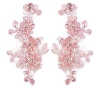 CABODYALS 1 Box 2Pcs Pink 3D Floral Embroidery Applique Sequins Beaded Lace Sew on Patch Glitters Flower Rhinestone Embroidery Patches for Sewing Making Bridal Wedding Costume Dress Decor Craft