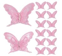 CABODYALS 1 Box 30PCS Light Pink Butterfly Lace Applique Repair Patches Sew Embroidery Butterflies Organza Faux Pearl Beaded Polyester Appliques for Sewing Making Clothes Wedding Diy Craft Supply